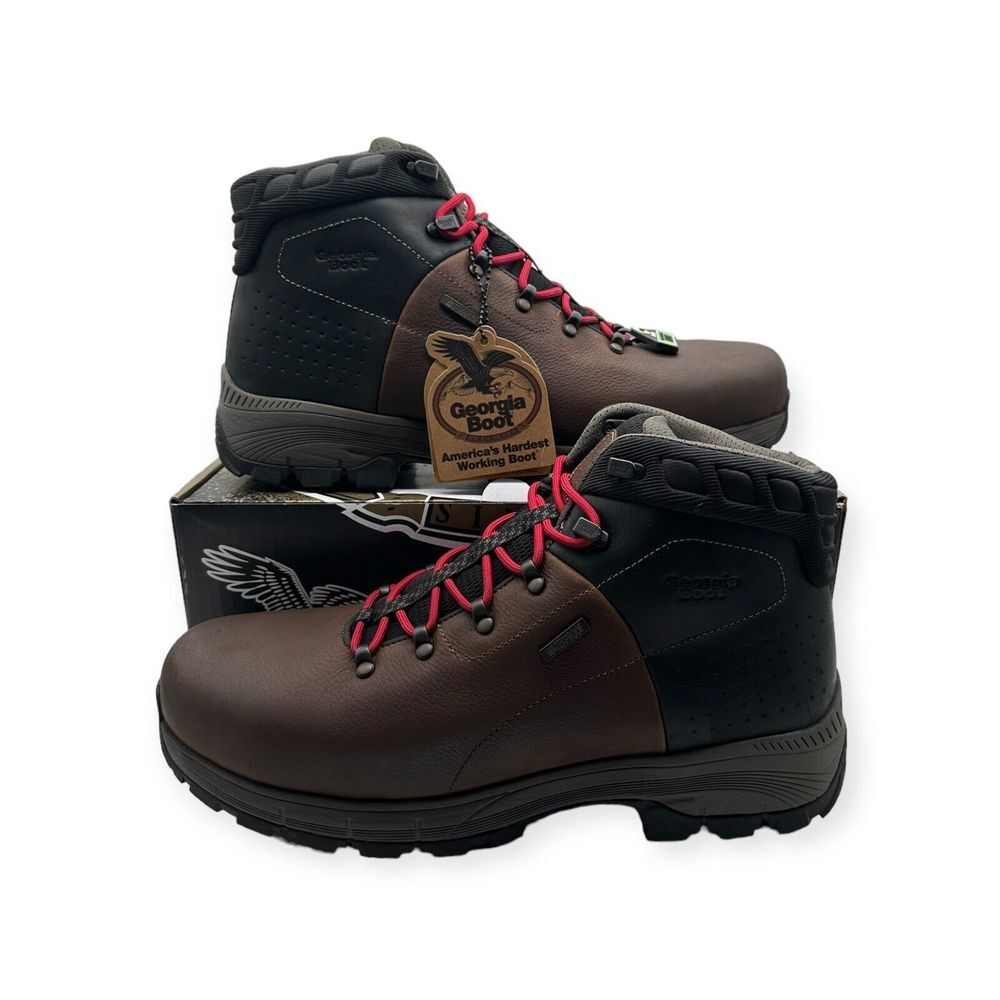 Men's Georgia Boot Eagle Trail Alloy Toe WP Hiking Boots Brown Size 14 W WIDE